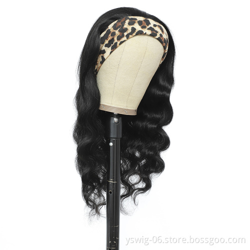 Hot Sale Style No Lace Headband Wigs Vendors, 100% 10A Grade Brazilian Body Wave Raw Human Hair Headband Wigs for Black Women